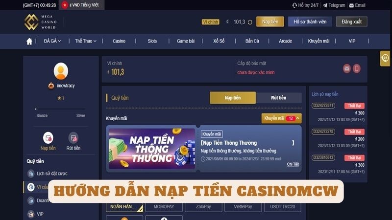 Hướng dẫn nạp tiền casinomcw